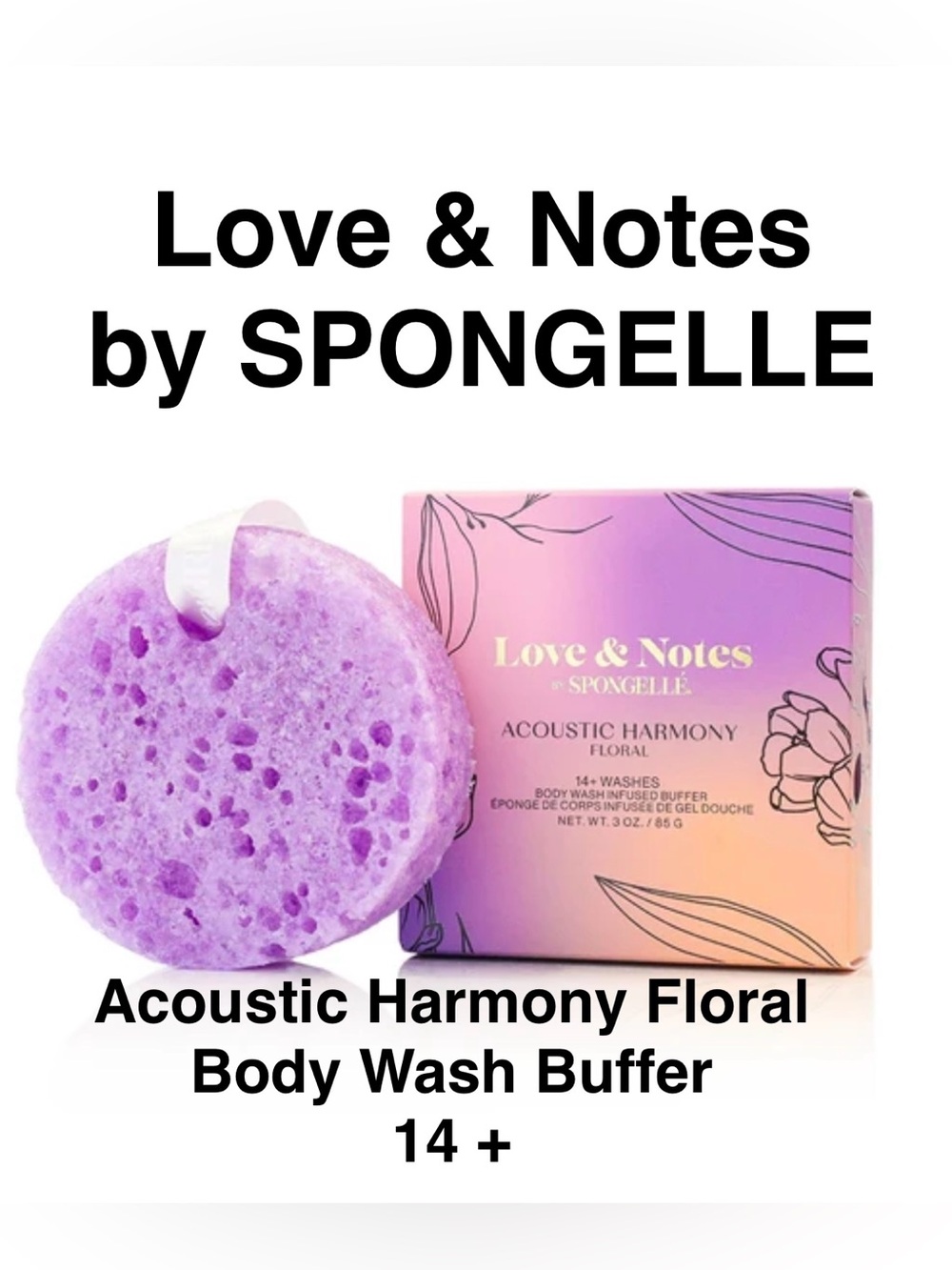 NWT Spongelle Love & Notes Acoustic Harmony Floral Body Wash Buffer - 14+ Washes
